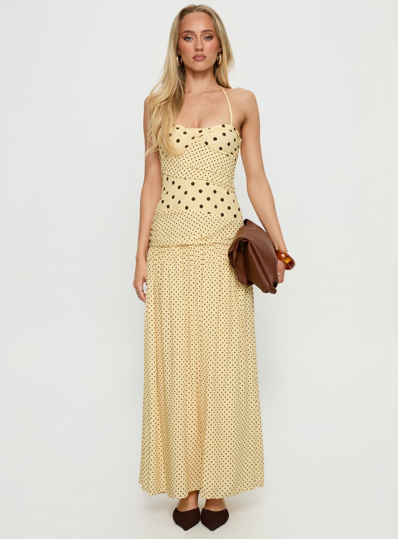 Marguerite Lımon Puantiyeli Halter Maxi Elbise