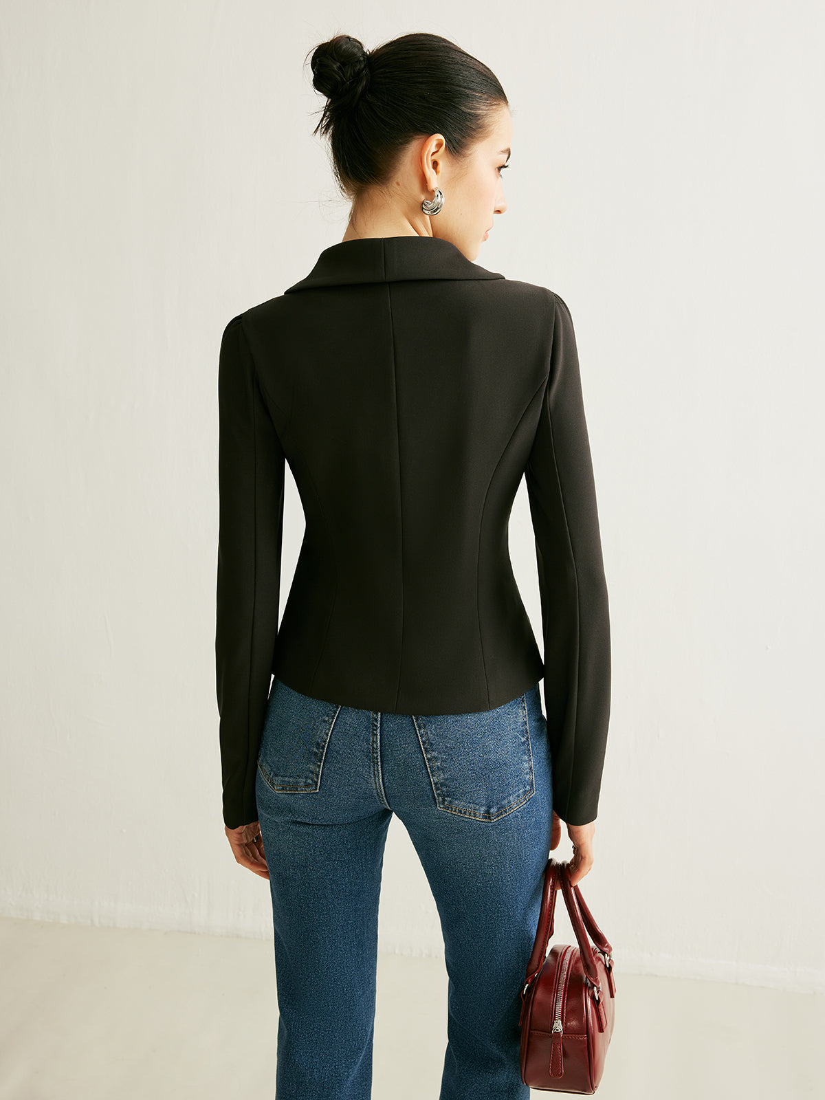 V Yakalı, Önü Bağlamalı Blazer Ceket