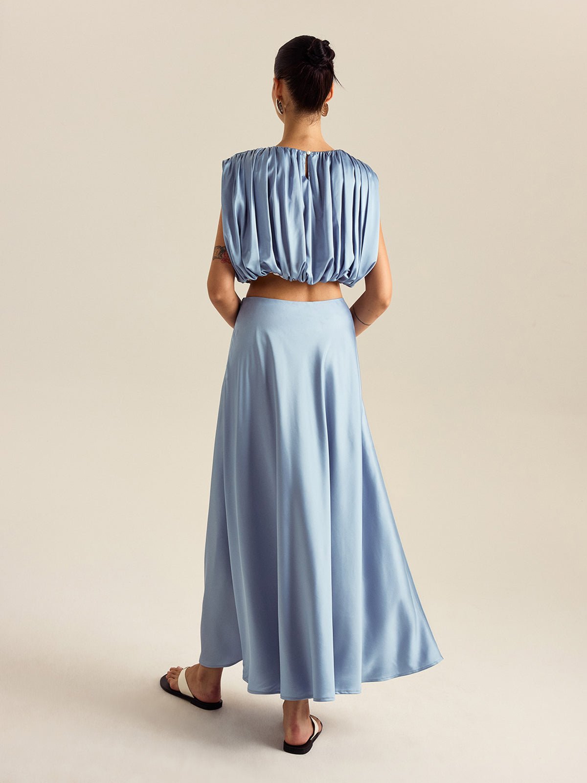 Büzgülü Crop Top Etek Takımı