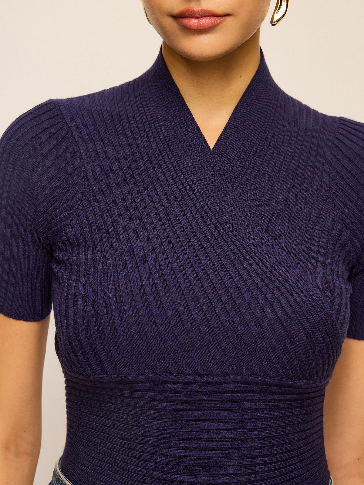 Fitilli Kısa Kollu Örme Bluz