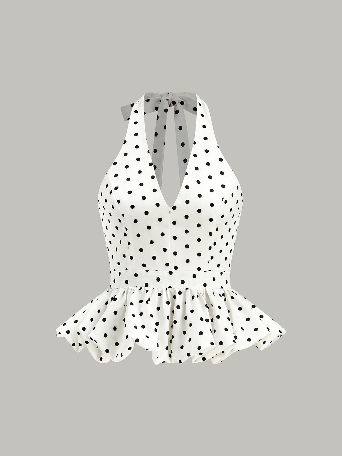 Puantiyeli Askılı Peplum Bluz