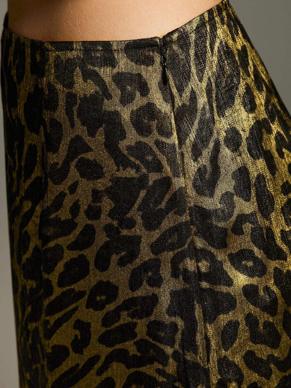 Leopar Desenli Dantel Detaylı Midi Etek