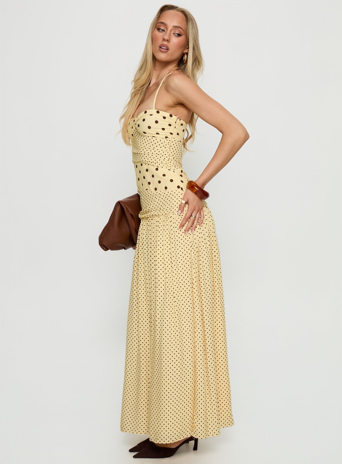 Marguerite Lımon Puantiyeli Halter Maxi Elbise