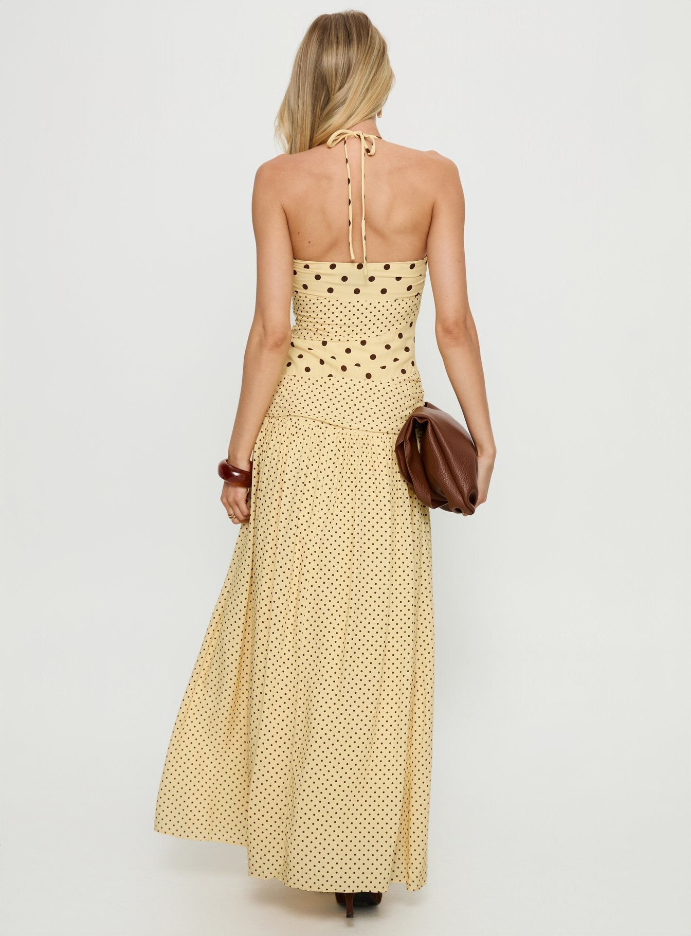 Marguerite Lımon Puantiyeli Halter Maxi Elbise