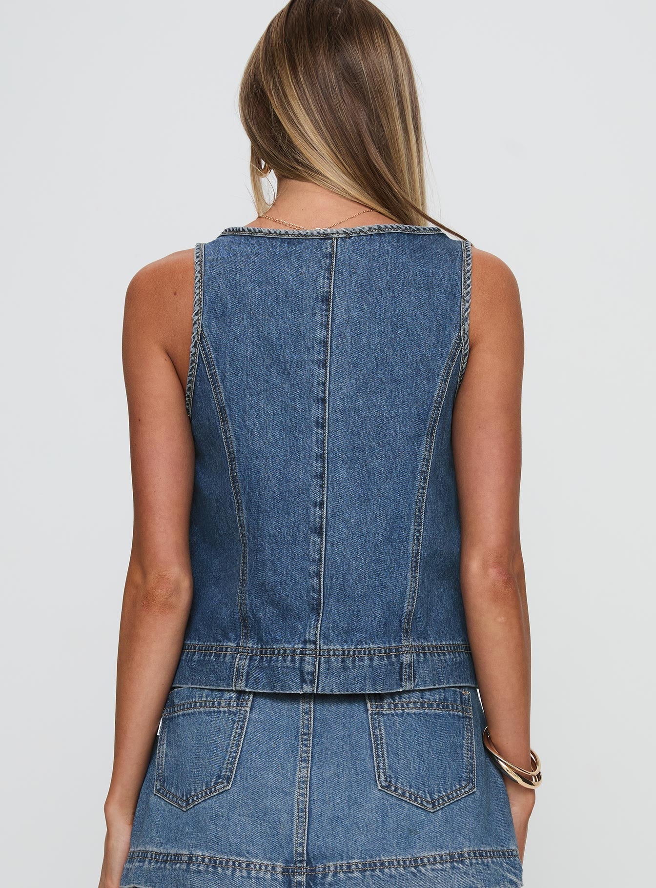 Stefenie Orta Yıkama Denim Üst