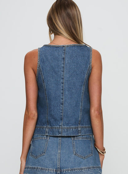 Stefenie Orta Yıkama Denim Üst