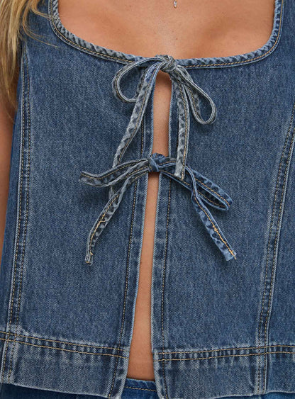 Stefenie Orta Yıkama Denim Üst