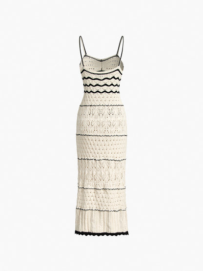 Paros Tığ İşi Delikli Şeffaf Midi Elbise