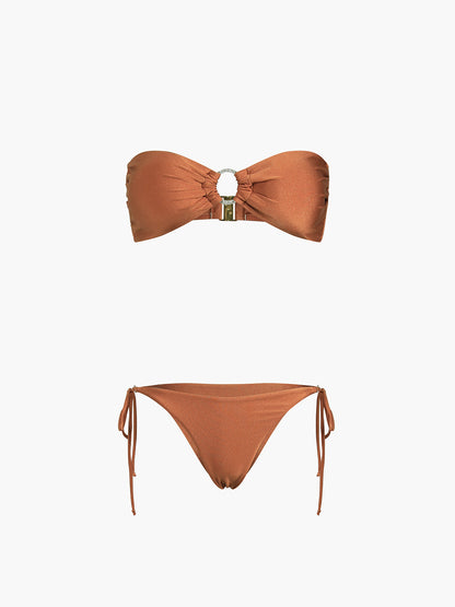Kakao Çekirdeği Desenli İki Parçalı Bikini Mayo