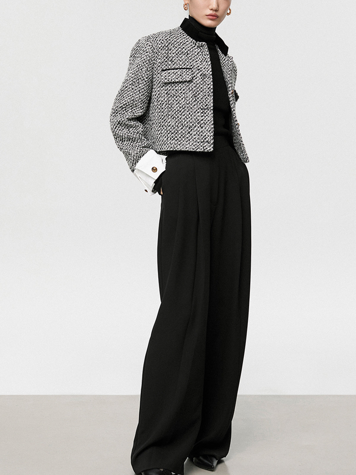 Tweed Buklet Kısa Blazer Ceket