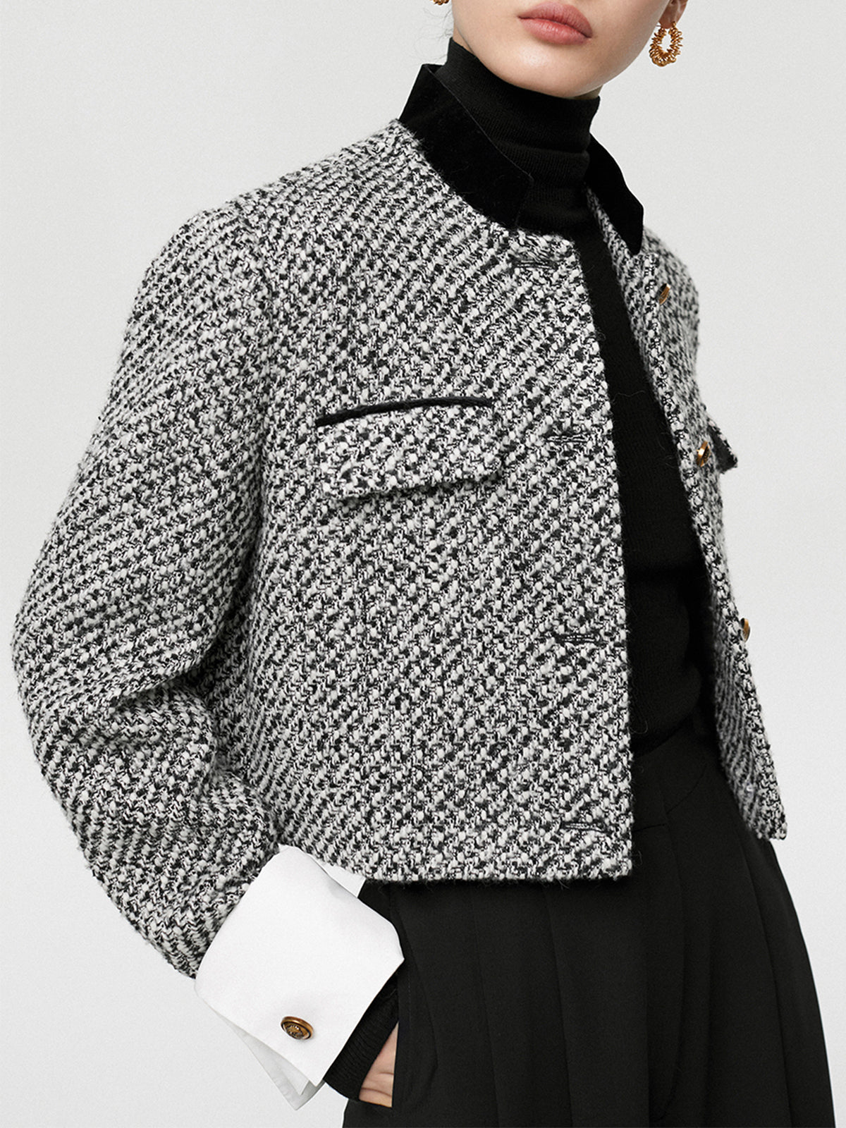 Tweed Buklet Kısa Blazer Ceket