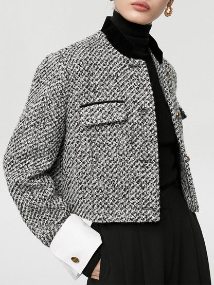 Tweed Buklet Kısa Blazer Ceket