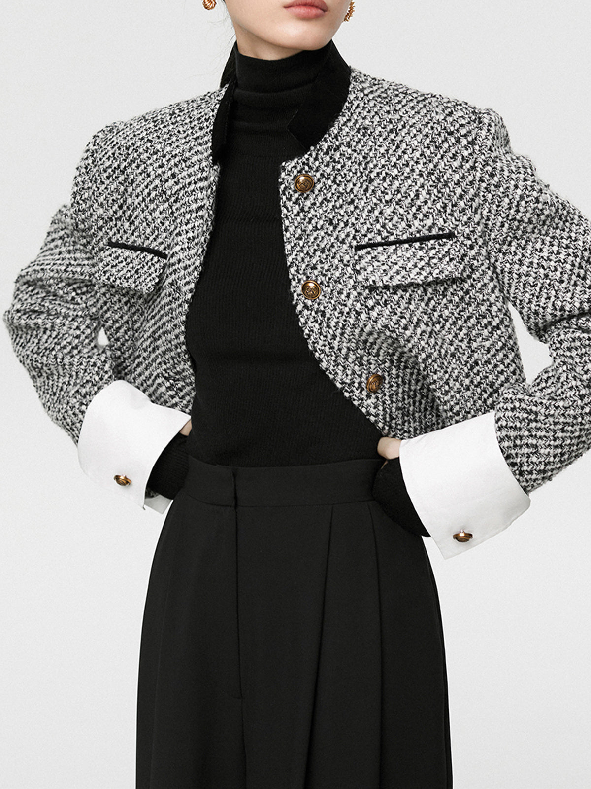 Tweed Buklet Kısa Blazer Ceket