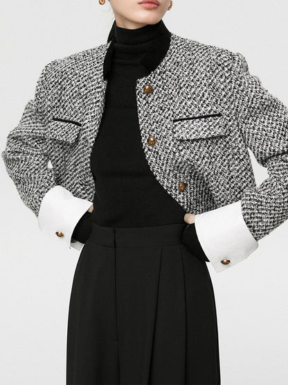 Tweed Buklet Kısa Blazer Ceket