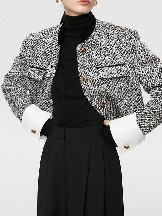 Tweed Buklet Kısa Blazer Ceket