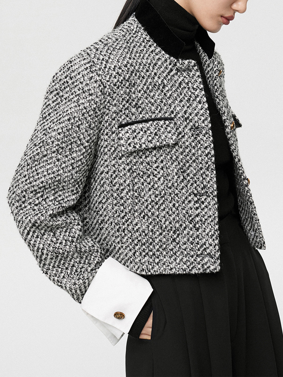 Tweed Buklet Kısa Blazer Ceket