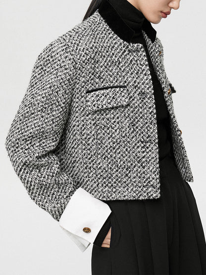 Tweed Buklet Kısa Blazer Ceket