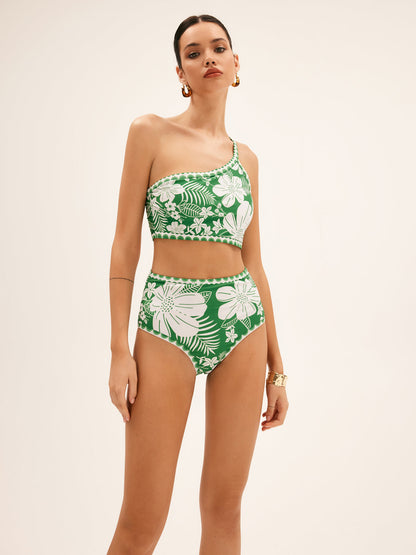 Tek Omuzlu Çiçek Desenli Bikini Takımı