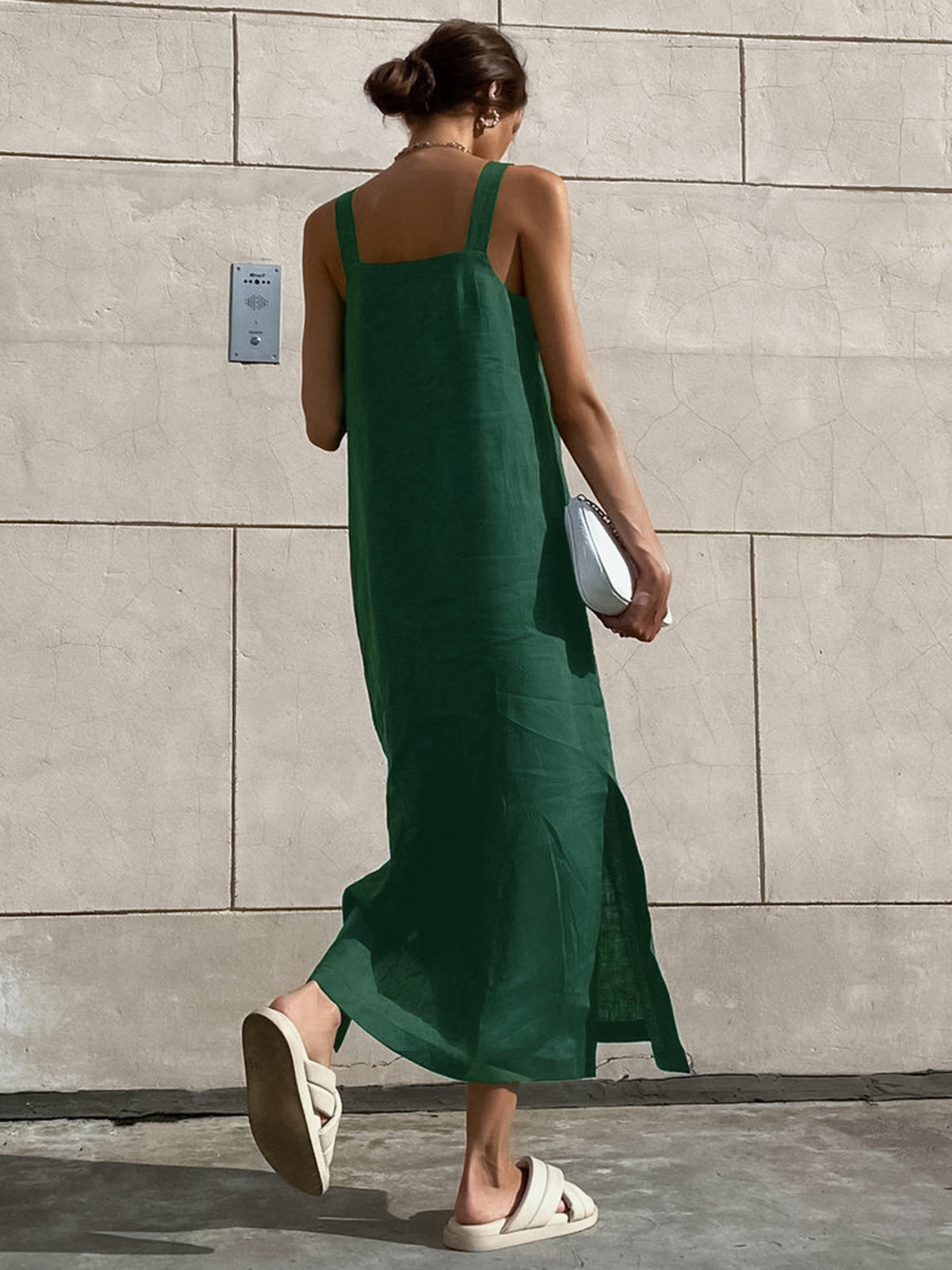 Minimalist Pamuklu Askılı Uzun Elbise