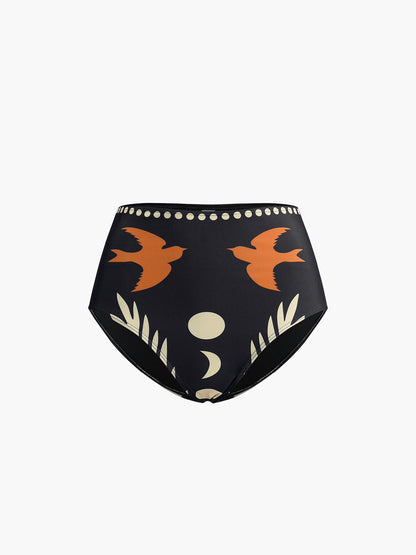 Kuş Desenli Asimetrik Yaka Bikini Takımı