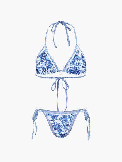Baskılı Askılı Düğüm Detaylı Bikini Takımı