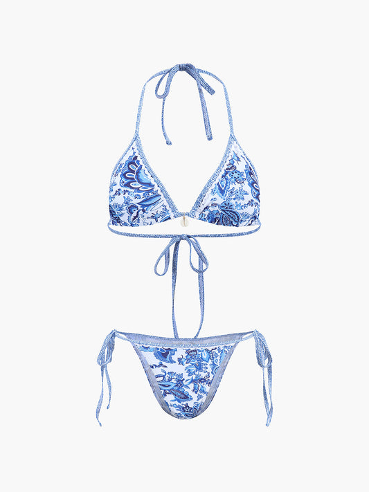 Baskılı Askılı Düğüm Detaylı Bikini Takımı