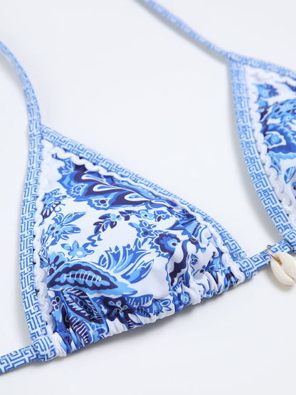 Baskılı Askılı Düğüm Detaylı Bikini Takımı