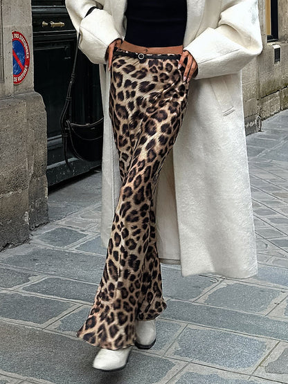 Leopar Desenli Dar Kesim Maxi Etek