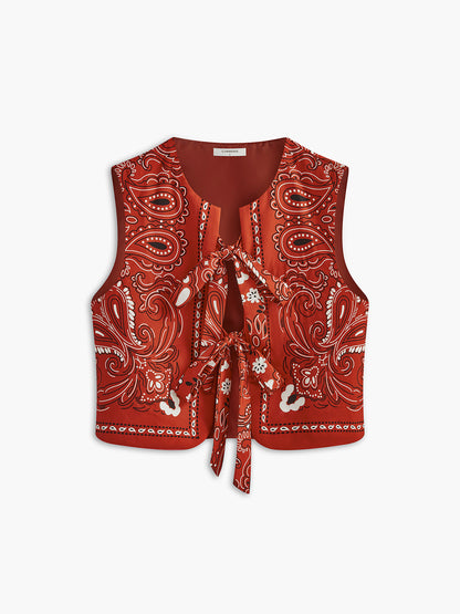 Paisley Desenli Önden Bağlamalı Yelek