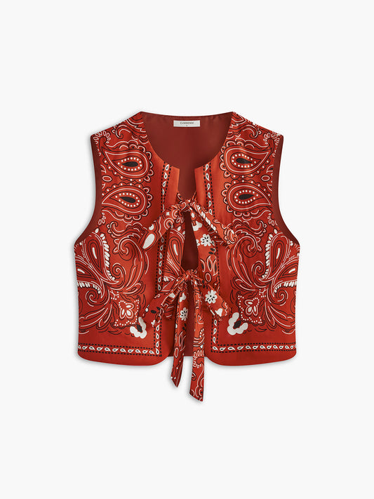 Paisley Desenli Önden Bağlamalı Yelek