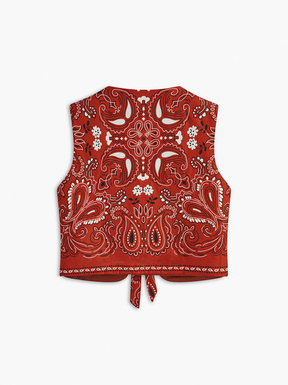 Paisley Desenli Önden Bağlamalı Yelek