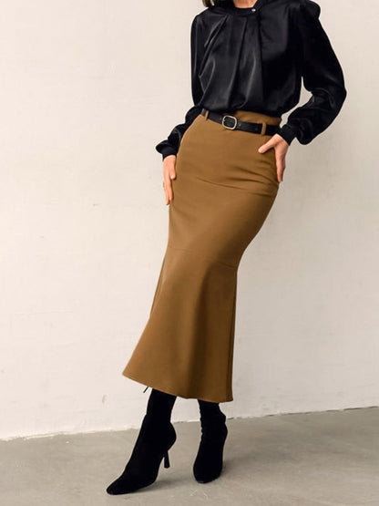 Kemersiz Minimalist Düz Maxi Etek