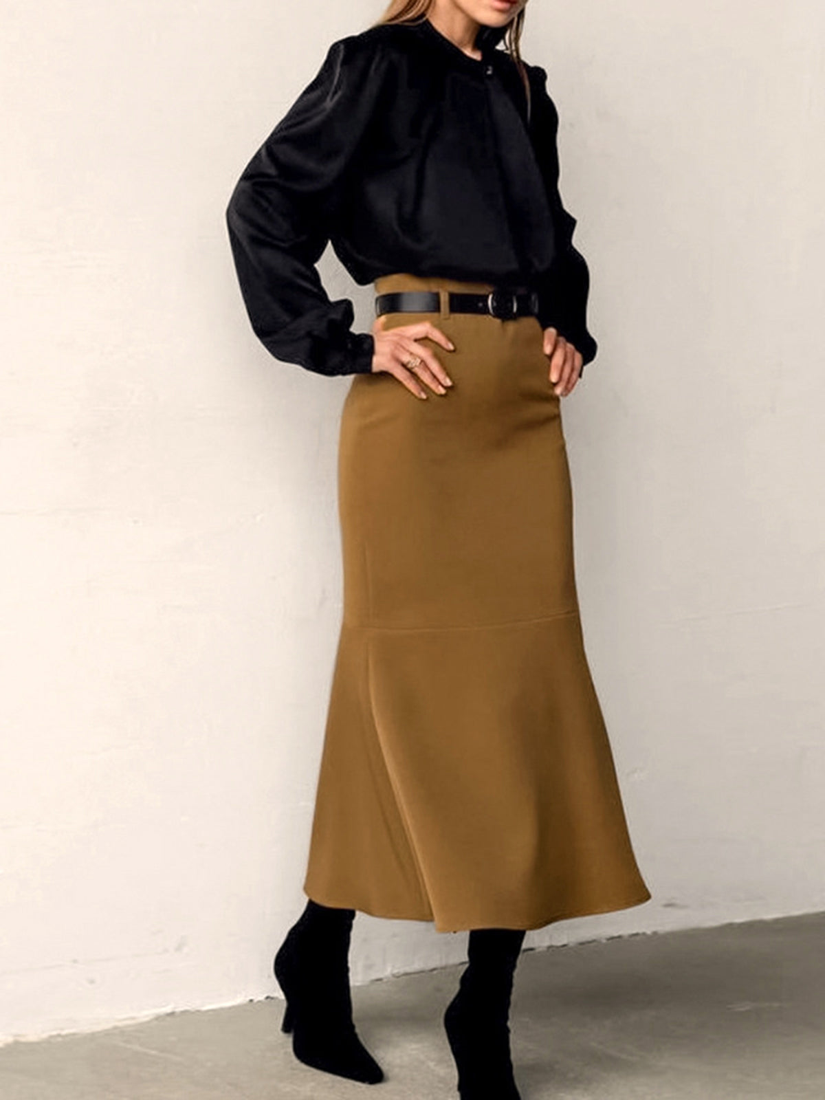 Kemersiz Minimalist Düz Maxi Etek