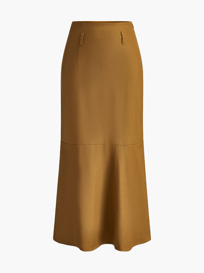 Kemersiz Minimalist Düz Maxi Etek