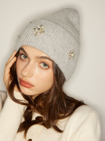 Rhinestone Tavşan Kürkü Bere