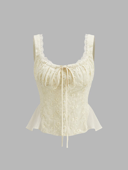 Dantel Detaylı, Büzgülü, Çiçekli Peplum Bluz
