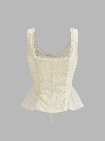 Dantel Detaylı, Büzgülü, Çiçekli Peplum Bluz