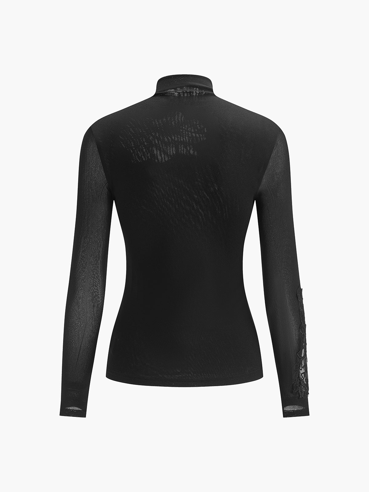 Yarı Şeffaf Fileli Çiçek Desenli Dar Kesim Jersey Bluz