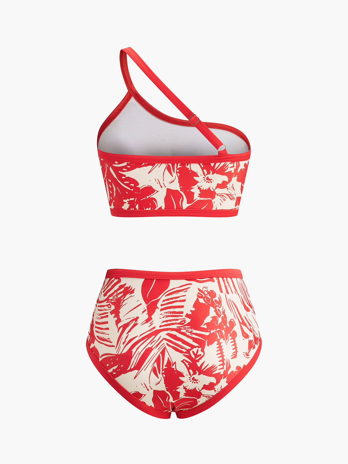 Tek Omuzlu Tropikal Desenli Bikini Takımı