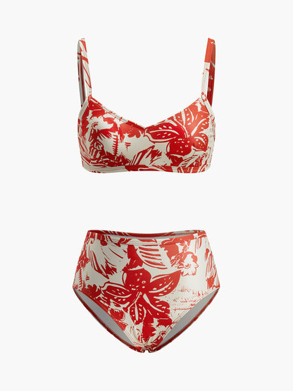 Tropikal Desenli Metal Tokalı Bikini Takımı