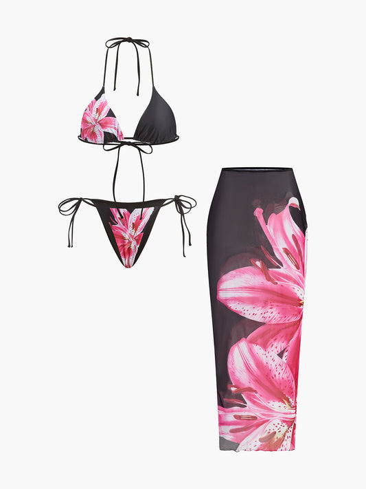 Çiçek Desenli Bikini Ve File Etek