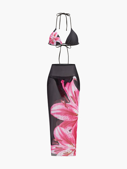 Çiçek Desenli Bikini Ve File Etek