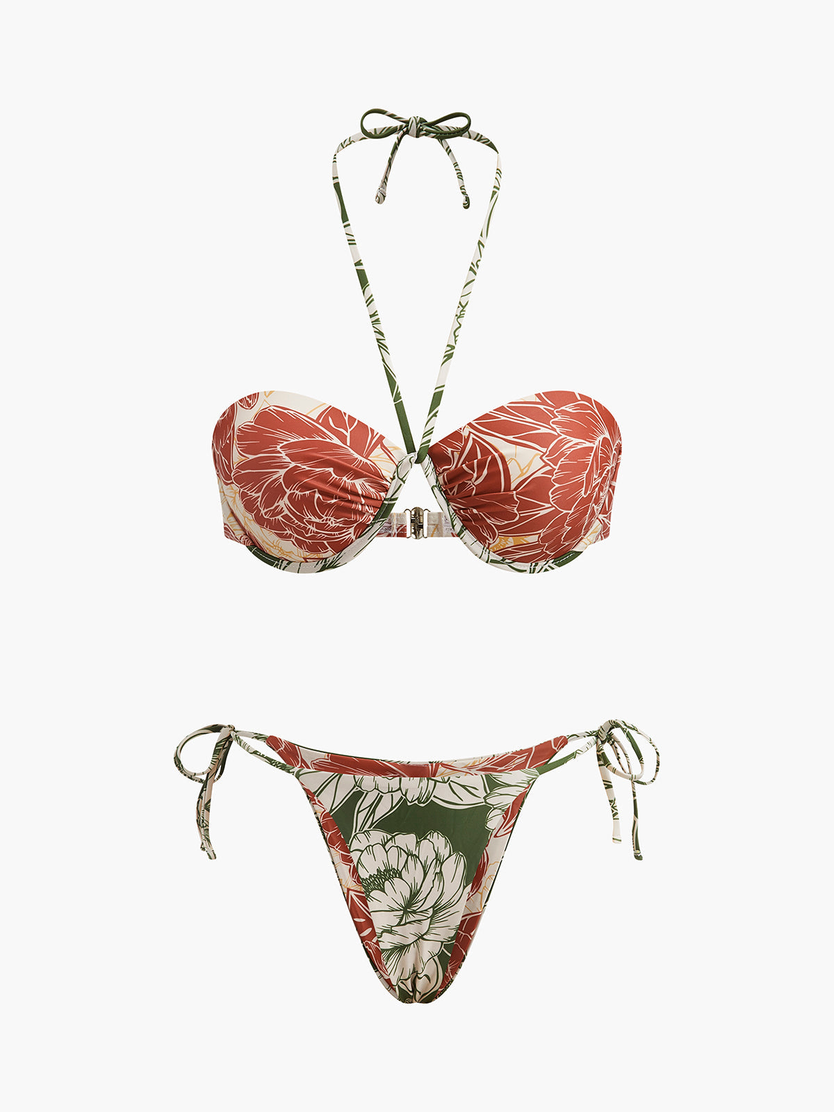 Çiçek Desenli, Yandan Bağlamalı Etekli Bikini Takımı