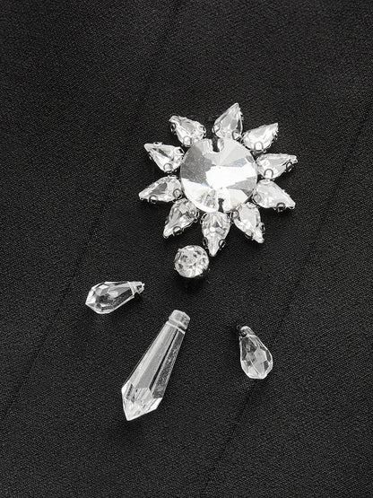 Çiçek Desenli Kristal Detaylı Fermuarlı Arka Üst