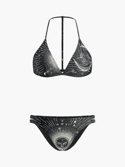 Astroloji Baskılı Askılı Bikini Takımı