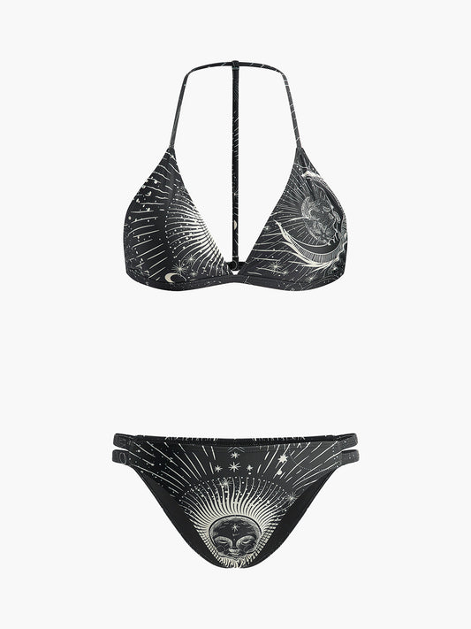 Astroloji Baskılı Askılı Bikini Takımı