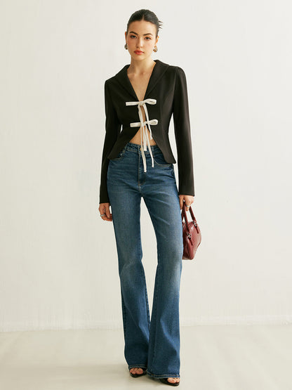 V Yakalı, Önü Bağlamalı Blazer Ceket