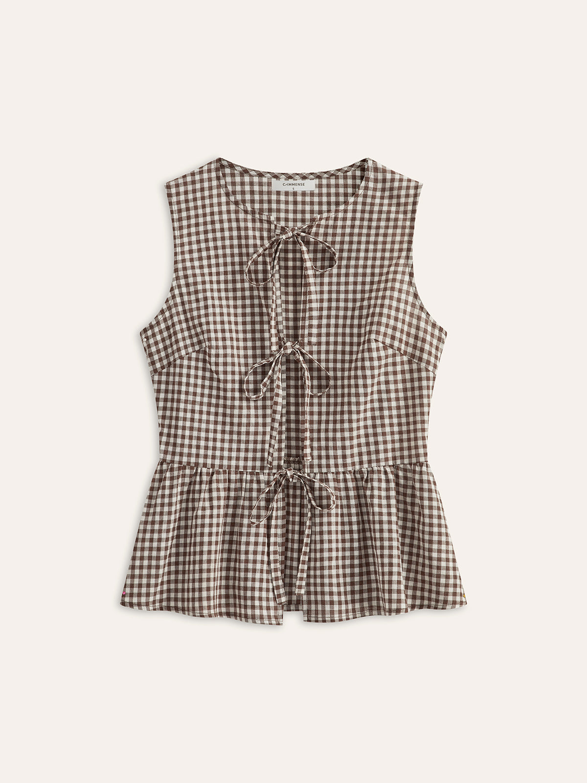 Ekose Desenli Önden Bağlamalı Peplum Bluz