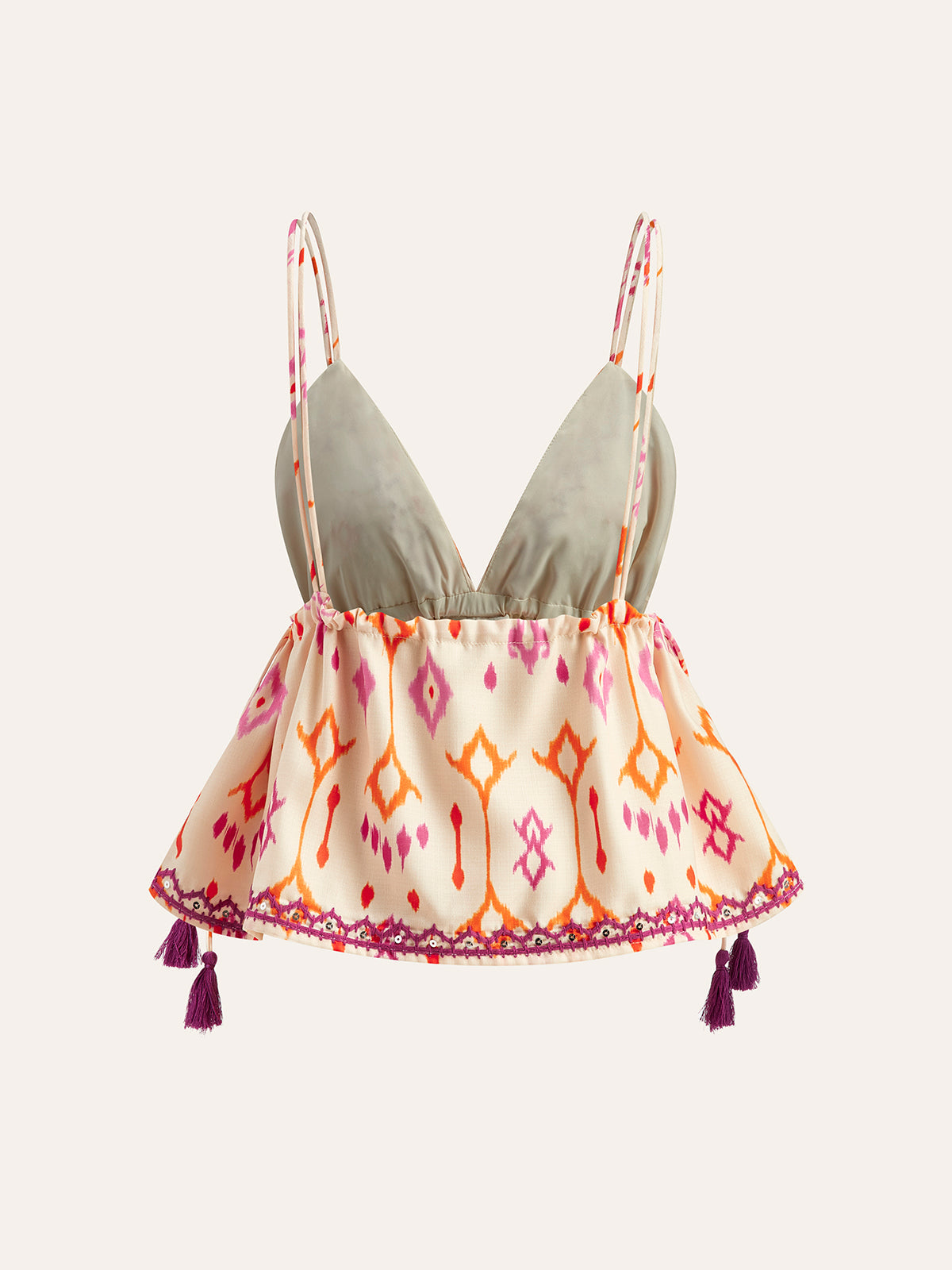 İşlemeli Boho Püsküllü Bağlamalı Askılı Bluz