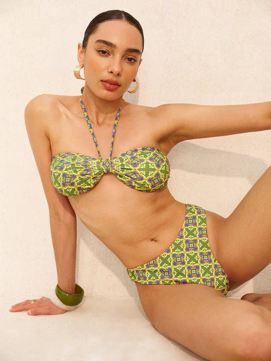 Askılı Retro Baskılı Bikini Üstü
